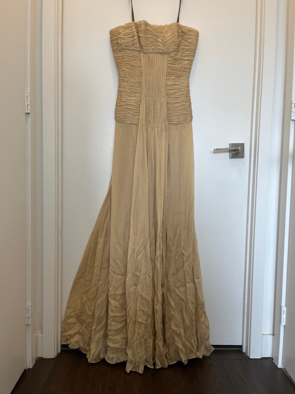 NWT Vintage Y2K Andy-The-Anh Silk Strapless Evening Gown in Champagne, size 4